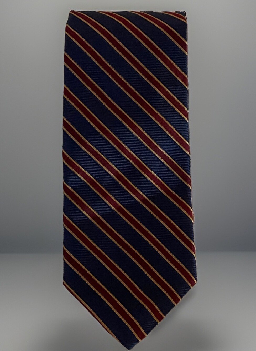 Brooks Brothers Men’s Navy Burgundy Gold Striped Dress Tie 100% Silk